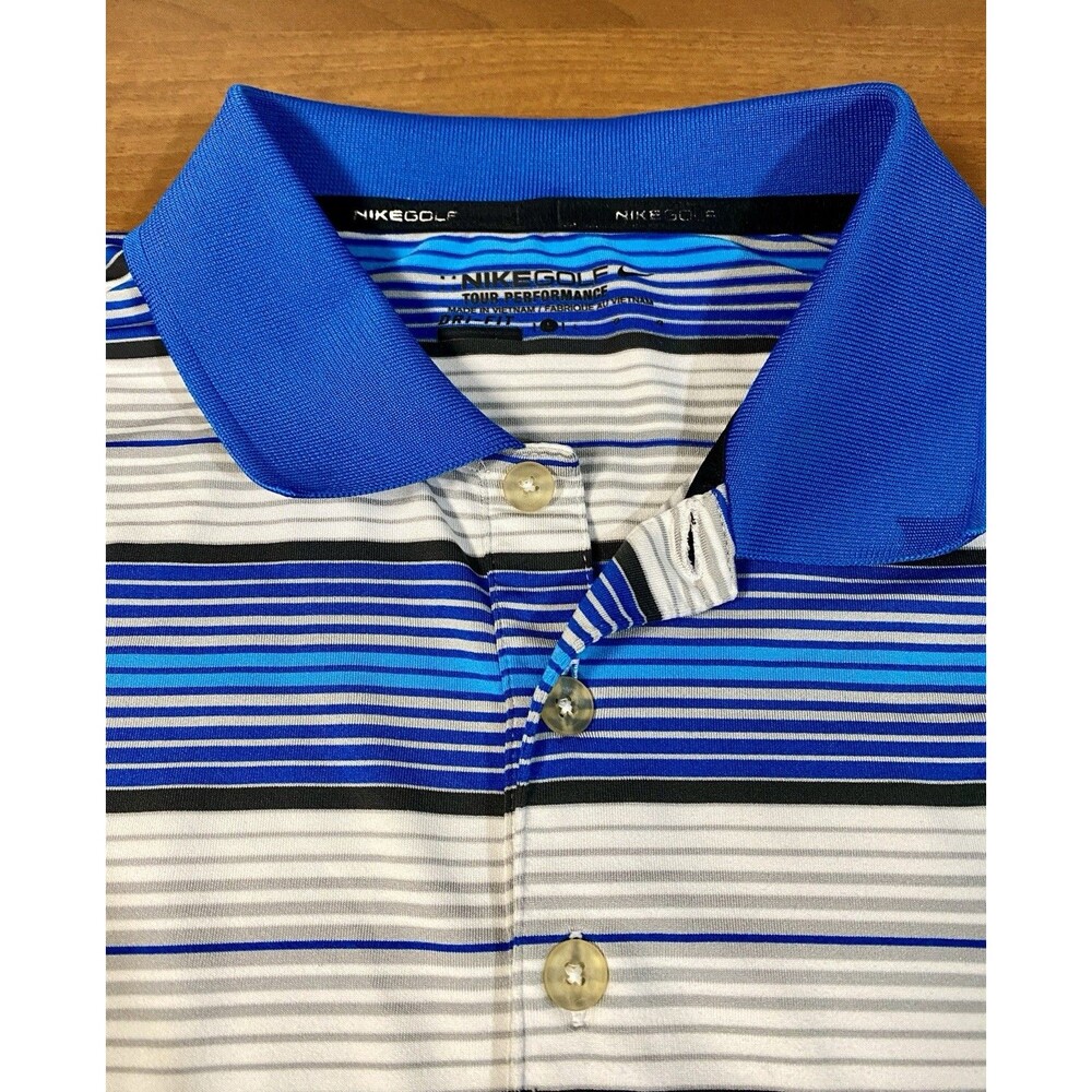 Nike Golf Tour Performance Polo Shirt Men’s L Dri Fit Performance Striped Blue